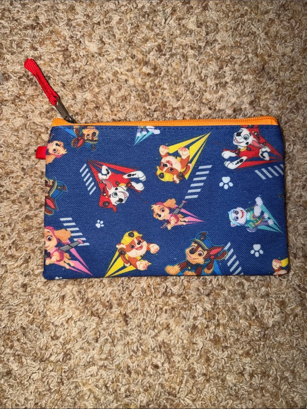 Paw Patrol Navy Blue Zip Pouch with Orange Zipper and Red Pull